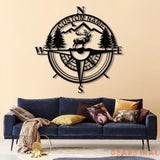 Custom Metal Elk Compass Cabin Sign with LED Light Personalized Last Name Sign Deer Hunter Gift Lodge & Cabin Outdoor