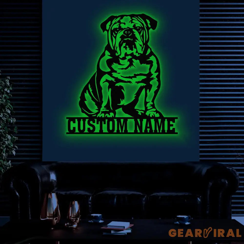 Custom Metal English Bulldog Sign with Led Light English Bulldog Family Name Gift Gift For Dog Lover Dog Monogram Sign