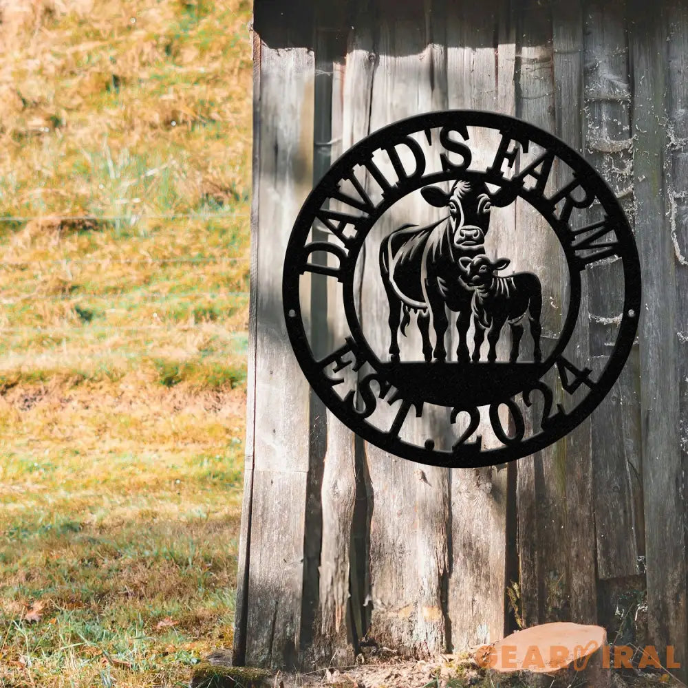 Custom Metal Farm Sign with Cow and Calf – Personalized Farm Name Sign – Ranch Decor with Year Established – Durable