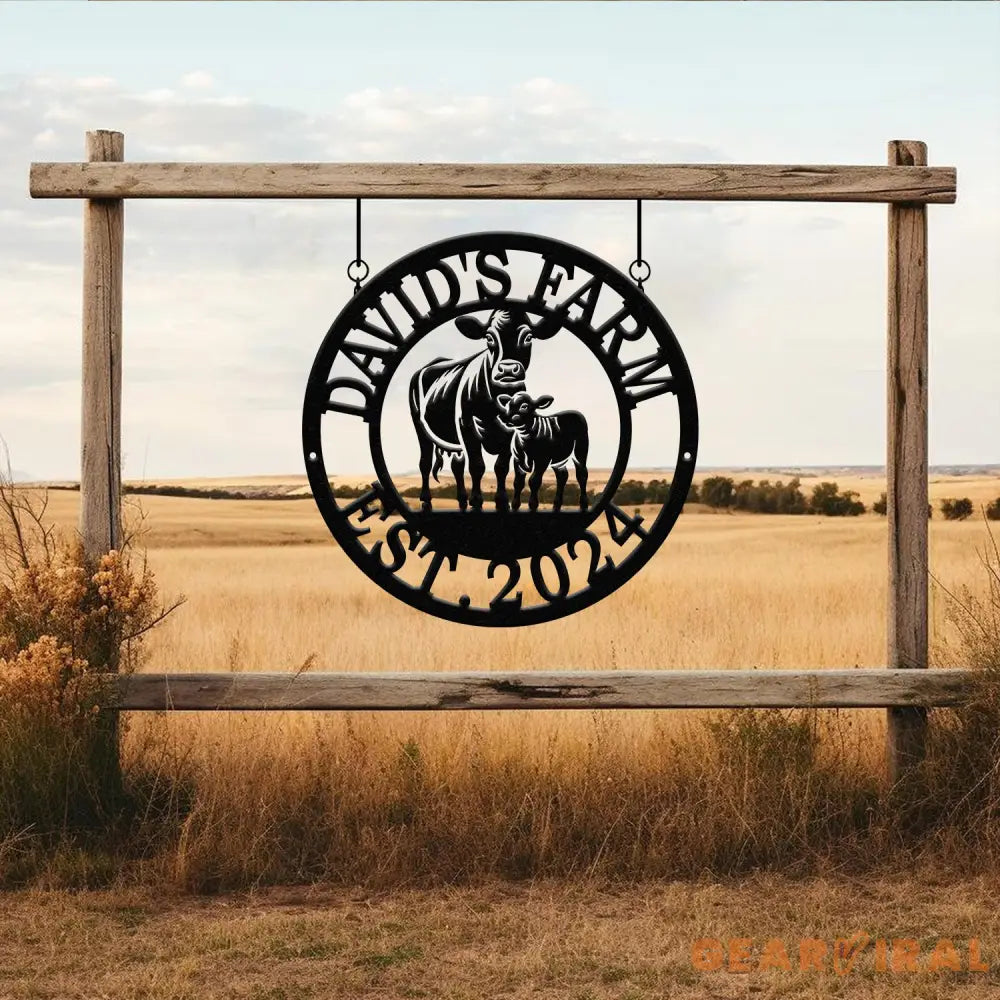 Custom Metal Farm Sign with Cow and Calf – Personalized Farm Name Sign – Ranch Decor with Year Established – Durable