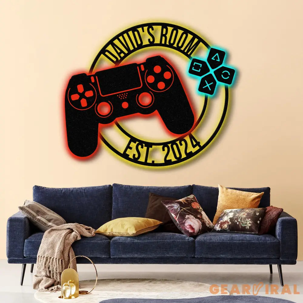 Custom Metal Gaming Room Sign with Led Light Game Controller Metal Wall Art Game Room Decor Gamer Name Sign Gaming Gift