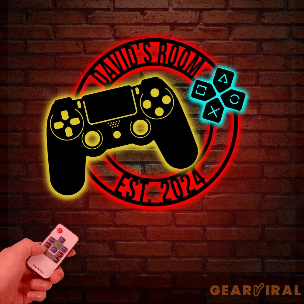 Custom Metal Gaming Room Sign with Led Light Game Controller Metal Wall Art Game Room Decor Gamer Name Sign Gaming Gift