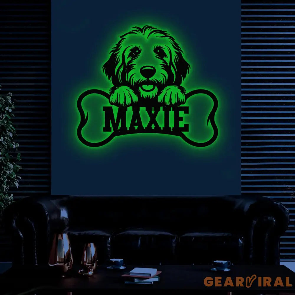 Custom Metal Golden Doodle Sign with Led Light Golden Doodle Dog Name Gift Gift For Dog Lover Dog Monogram Metal Sign