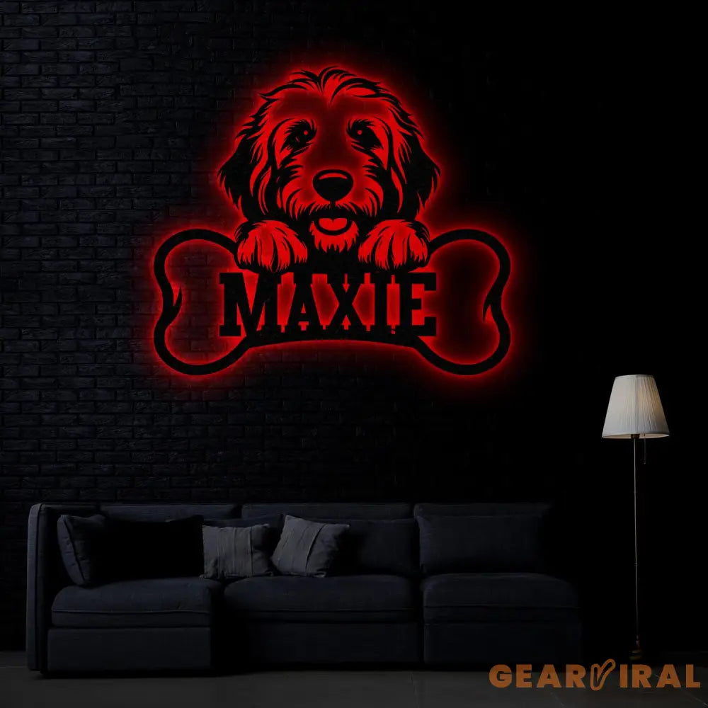 Custom Metal Golden Doodle Sign with Led Light Golden Doodle Dog Name Gift Gift For Dog Lover Dog Monogram Metal Sign