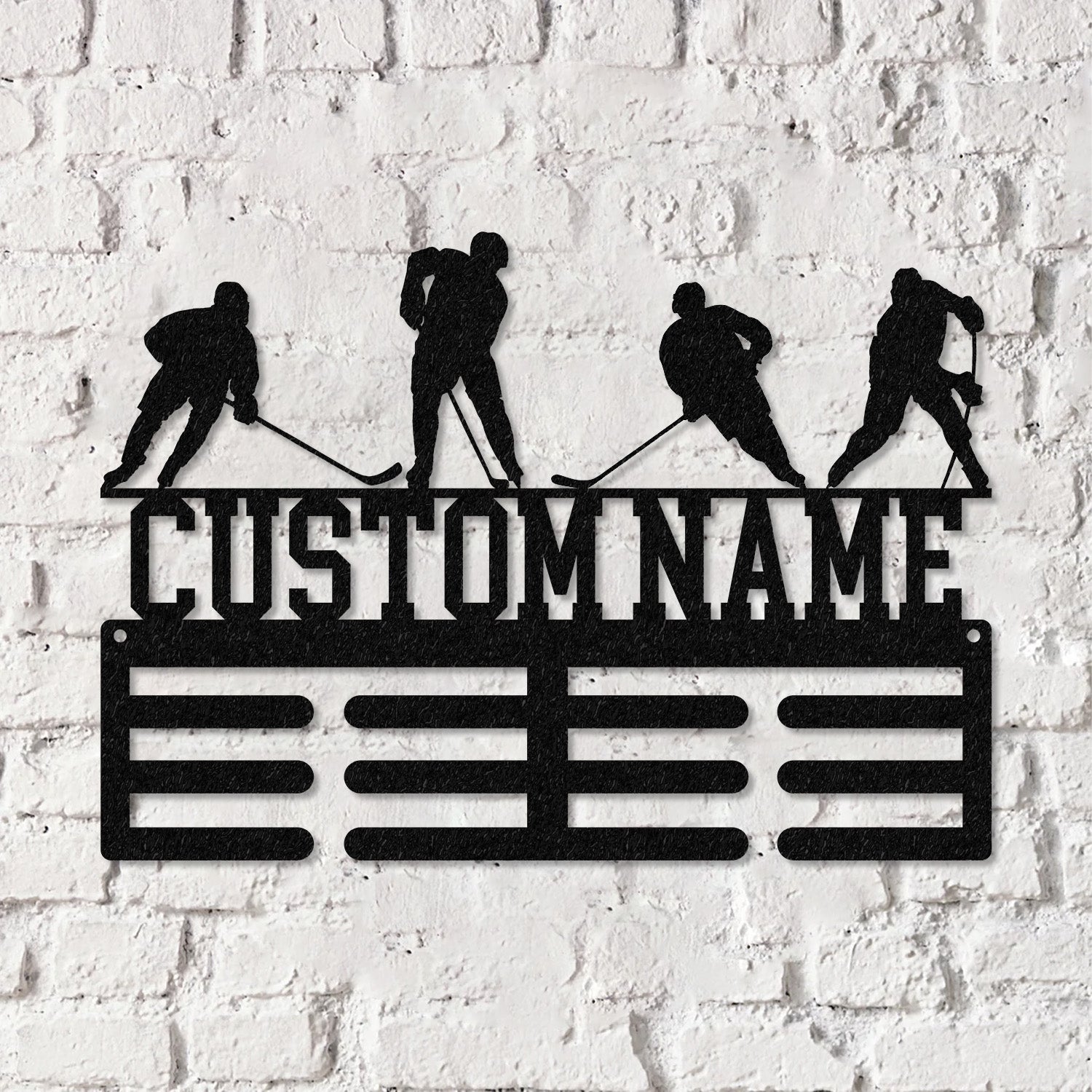 Custom Metal Hockey Medal Hanger Wall Art Led Light, Hockey Player Medal Holder, 12 Rungs for Medals & Ribbons, Medal Display Awards Sign