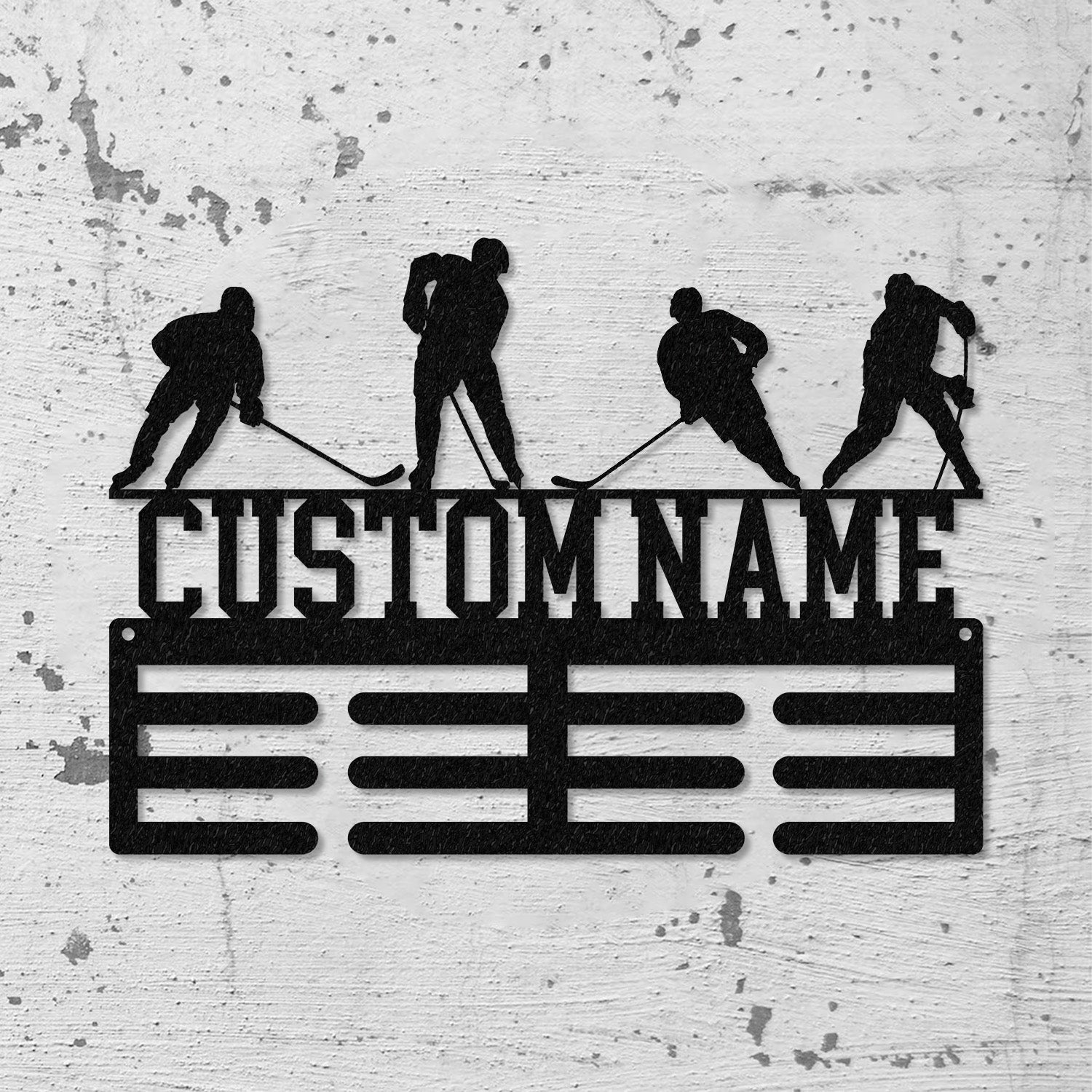 Custom Metal Hockey Medal Hanger Wall Art Led Light, Hockey Player Medal Holder, 12 Rungs for Medals & Ribbons, Medal Display Awards Sign