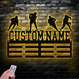 Custom Metal Hockey Medal Hanger Wall Art Led Light, Hockey Player Medal Holder, 12 Rungs for Medals & Ribbons, Medal Display Awards Sign