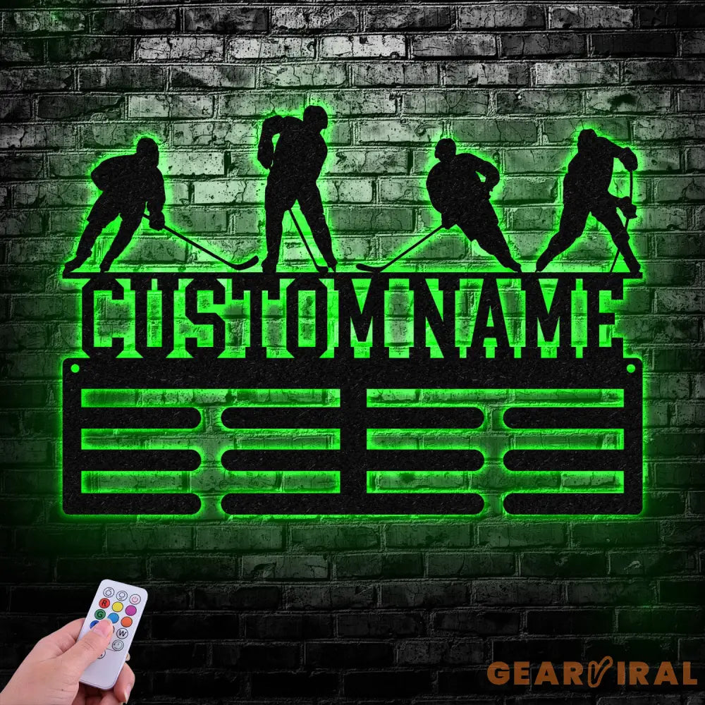 Custom Metal Hockey Medal Hanger Wall Art Led Light Hockey Player Medal Holder 12 Rungs for Medals & Ribbons Medal