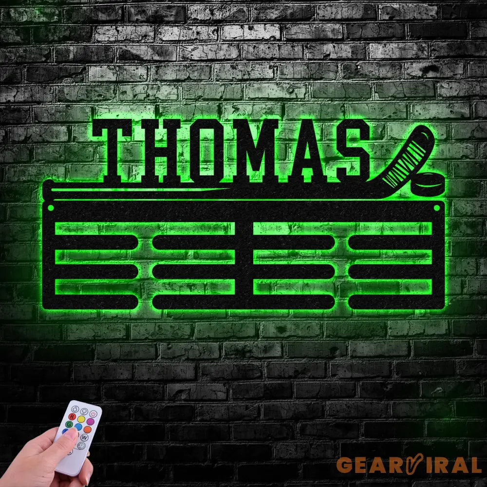 Custom Metal Hockey Medal Hanger Wall Art Led Light Hockey Player Medal Holder 12 Rungs for Medals & Ribbons Medal