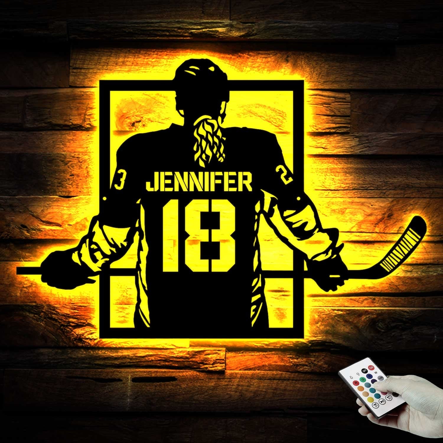Custom Metal Hockey Sign With LED - Personalized Name & Number Wall Art LED Light - Hockey Gifts For Boys Bedroom - Gift For Man | GearViral