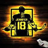 Custom Metal Hockey Sign With LED - Personalized Name & Number Wall Art LED Light - Hockey Gifts For Boys Bedroom - Gift For Man | GearViral