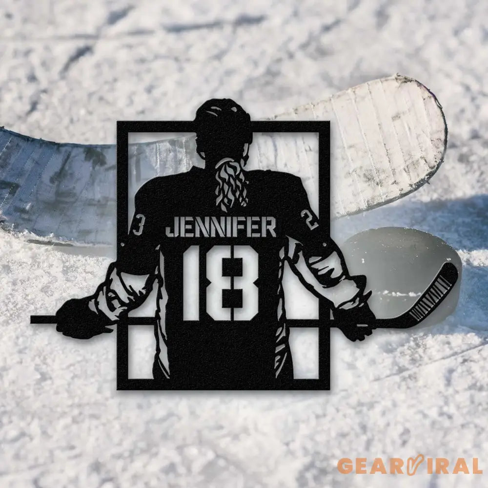 Custom Metal Hockey Sign With LED - Personalized Name & Number Wall Art LED Light - Hockey Gifts For Boys Bedroom