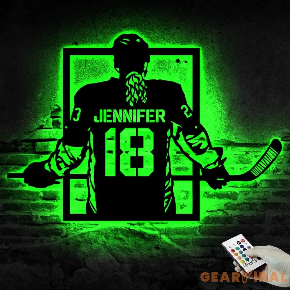 Custom Metal Hockey Sign With LED - Personalized Name & Number Wall Art LED Light - Hockey Gifts For Boys Bedroom
