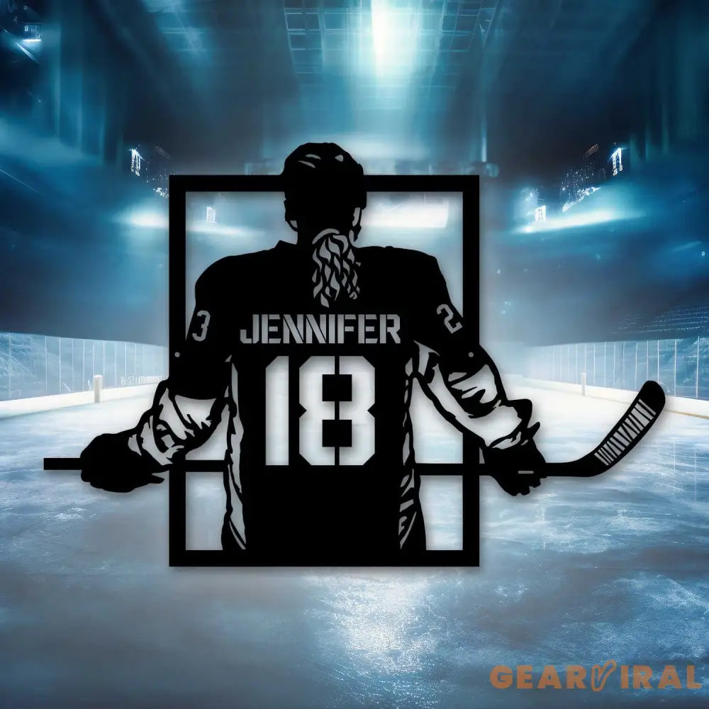 Custom Metal Hockey Sign With LED - Personalized Name & Number Wall Art LED Light - Hockey Gifts For Boys Bedroom