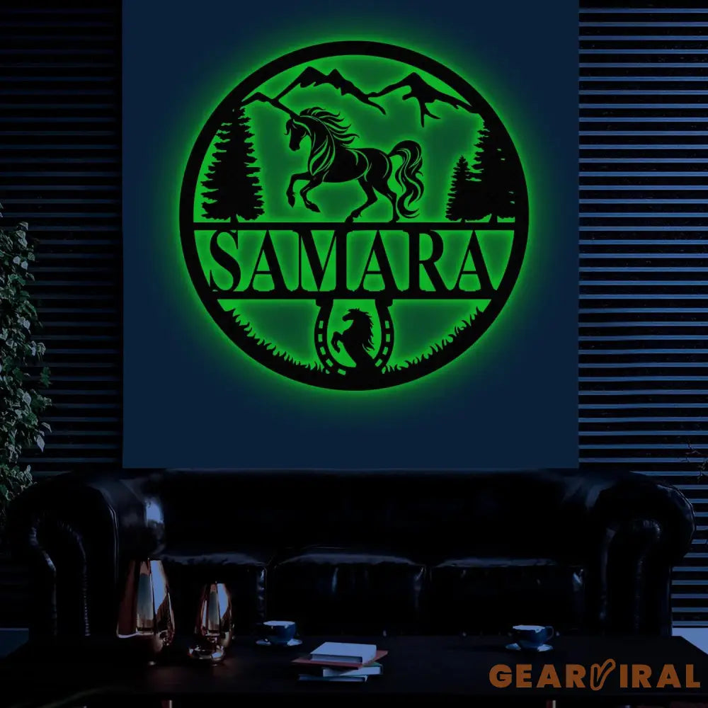 Custom Metal Horseshoe Name Sign with Led Light Nursery Name Sign Personalized Horse Name Sign for Farm Horse Name Sign