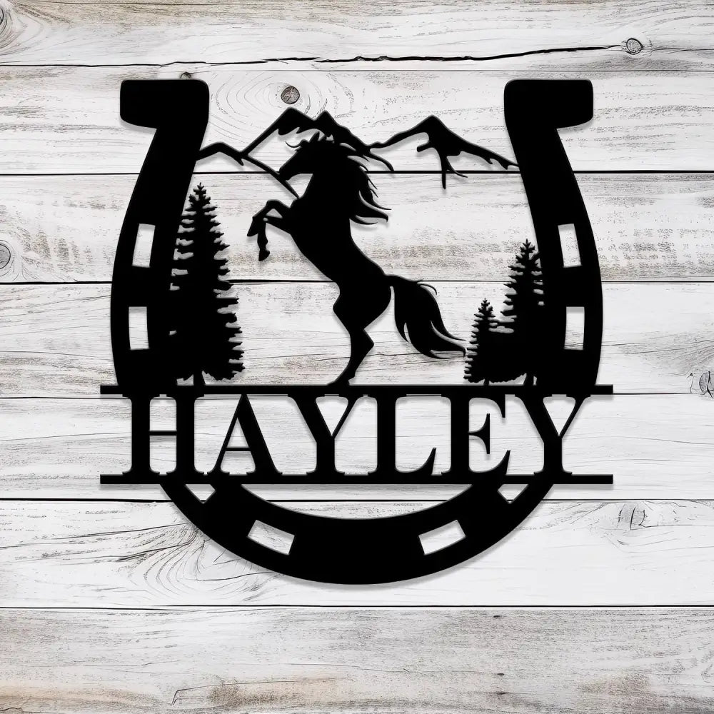 Custom Metal Horseshoe Name Sign with Led Light Nursery Name Sign Personalized Horse Name Sign for Farm Horse Name Sign