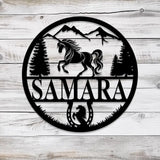 Custom Metal Horseshoe Name Sign with Led Light Nursery Name Sign Personalized Horse Name Sign for Farm Horse Name Sign