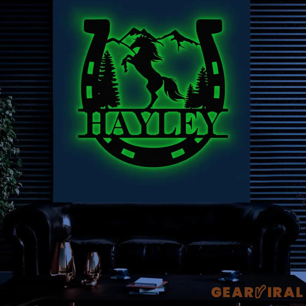 Custom Metal Horseshoe Name Sign with Led Light Nursery Name Sign Personalized Horse Name Sign for Farm Horse Name Sign