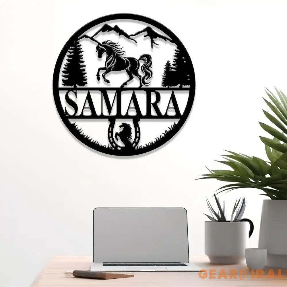 Custom Metal Horseshoe Name Sign with Led Light Nursery Name Sign Personalized Horse Name Sign for Farm Horse Name Sign