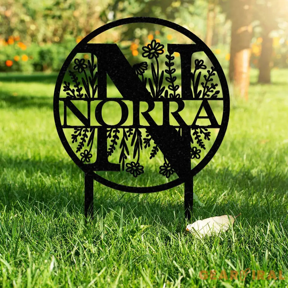 Custom Metal Letter and Name Sign Round Letter Monogram Garden Stake Personalized Metal Staked Garden Sign Yard Art