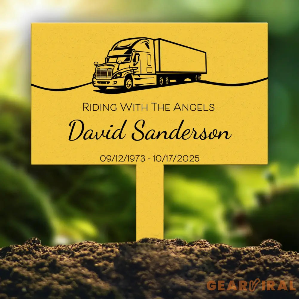 Custom Metal Memorial Plaque for Truck Drivers - ’Riding With The Angels’ Personalized Grave Marker - Outdoor Memorial
