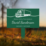 Custom Metal Memorial Plaque for Truck Drivers - ’Riding With The Angels’ Personalized Grave Marker - Outdoor Memorial