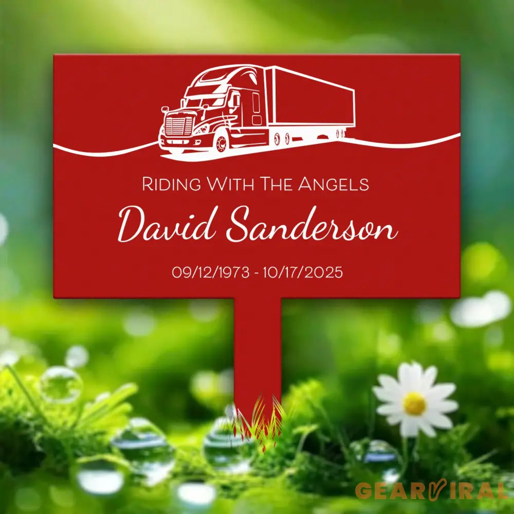 Custom Metal Memorial Plaque for Truck Drivers - ’Riding With The Angels’ Personalized Grave Marker - Outdoor Memorial