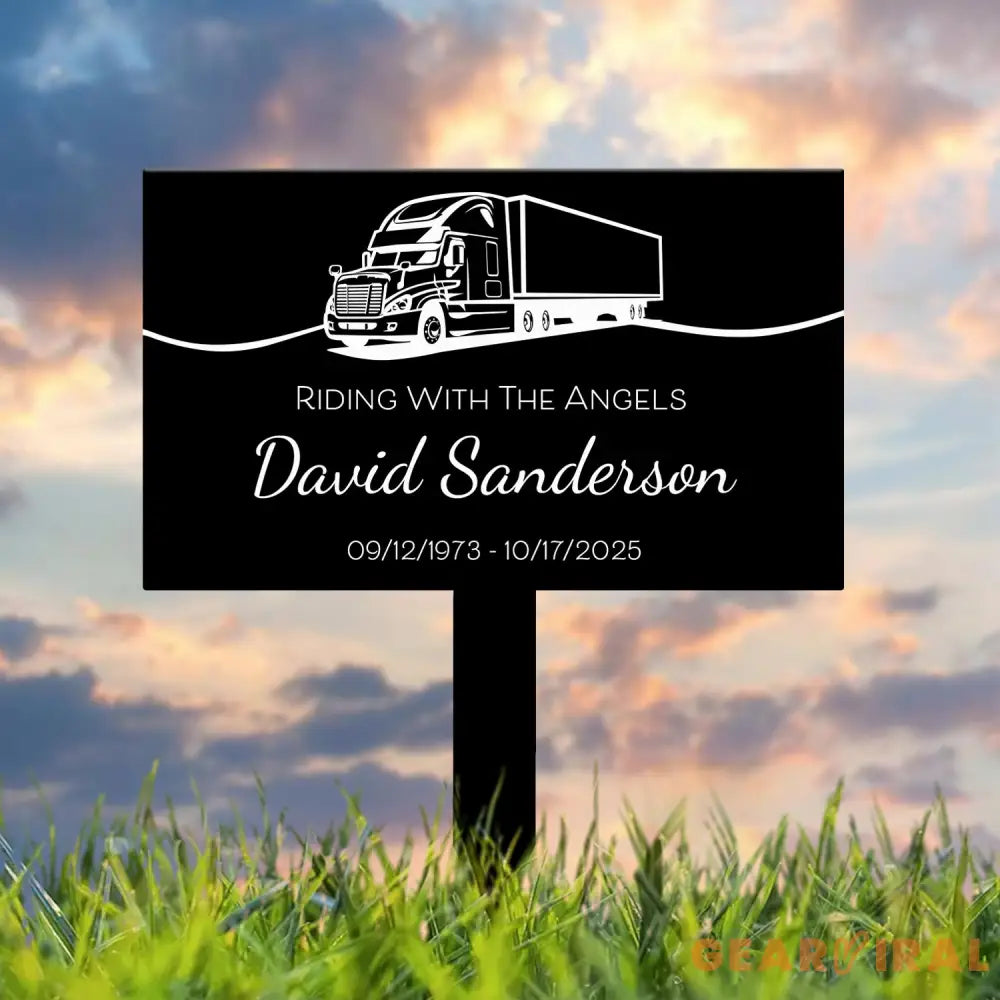 Custom Metal Memorial Plaque for Truck Drivers - ’Riding With The Angels’ Personalized Grave Marker - Outdoor Memorial