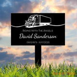 Custom Metal Memorial Plaque for Truck Drivers - ’Riding With The Angels’ Personalized Grave Marker - Outdoor Memorial