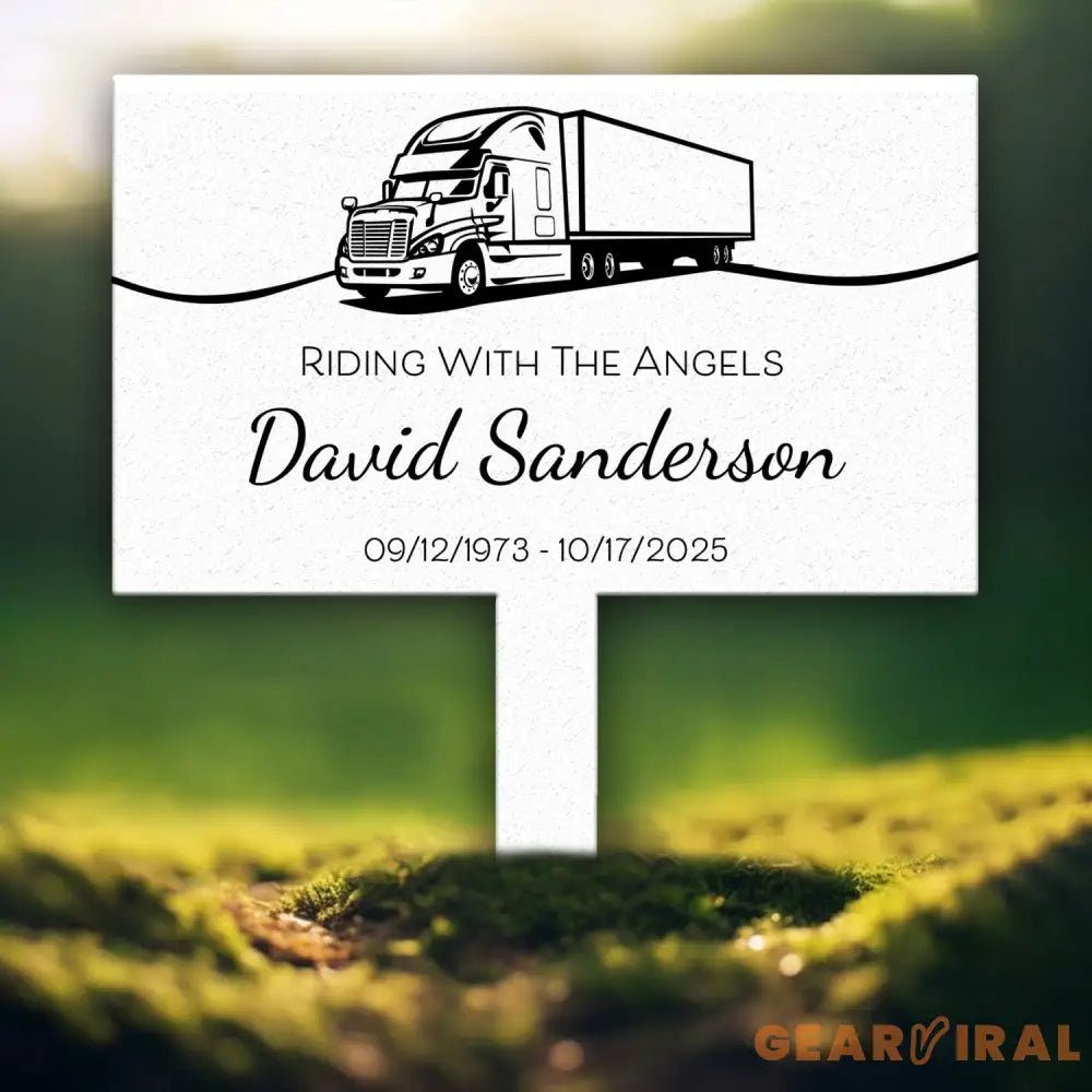 Custom Metal Memorial Plaque for Truck Drivers - ’Riding With The Angels’ Personalized Grave Marker - Outdoor Memorial