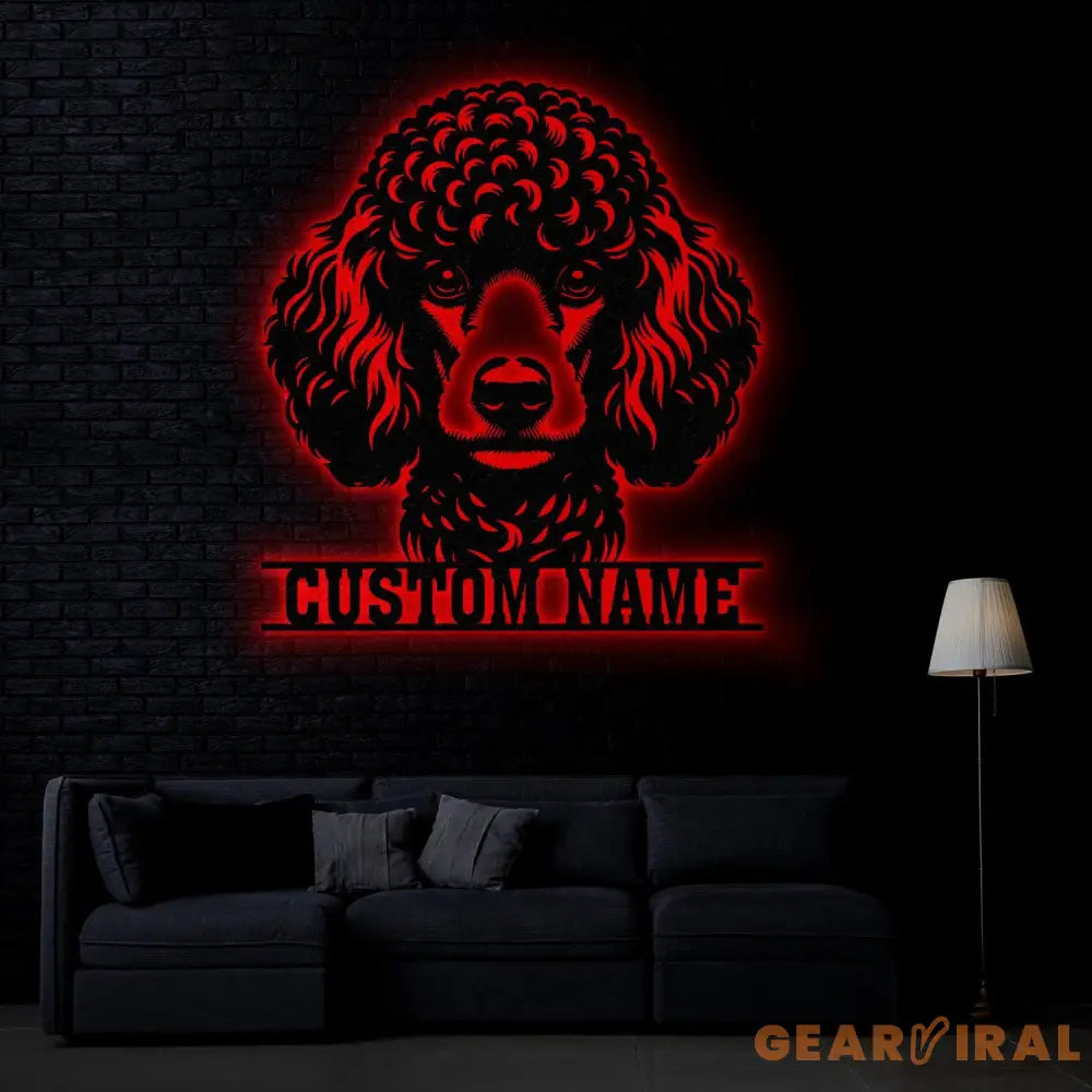 Custom Metal Poodle Sign with Led Light Poodle Family Name Gift Gift For Dog Lover Dog Monogram Metal Sign Dog Mom Gifts