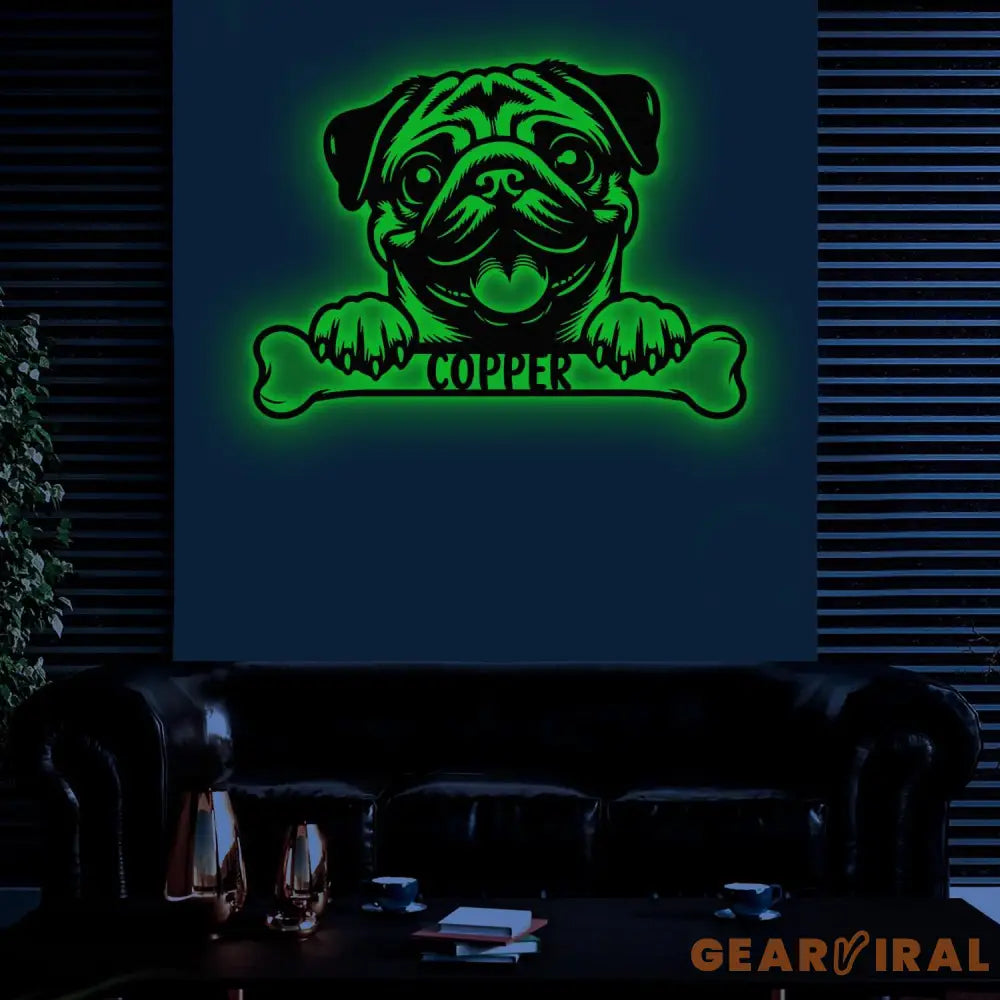 Custom Metal Pug Sign with Led Light Pug Family Name Gift Gift For Dog Lover Dog Monogram Metal Sign Dog Mom Gifts