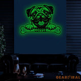 Custom Metal Pug Sign with Led Light Pug Family Name Gift Gift For Dog Lover Dog Monogram Metal Sign Dog Mom Gifts