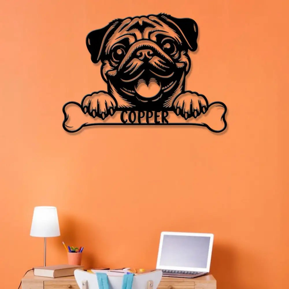 Custom Metal Pug Sign with Led Light Pug Family Name Gift Gift For Dog Lover Dog Monogram Metal Sign Dog Mom Gifts