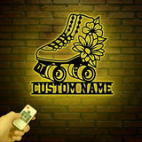 Custom Metal Roller Skate Sign with LED Lights – Personalized Roller Skating Name Sign – Roller Skating Home Decor –