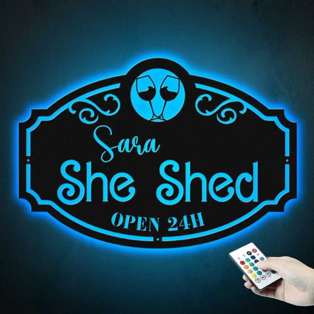 Custom Metal She Shed Sign with Led Lights - She Shed Wall Decor Craft Room Decor - Open 24 Hours - Women Cave Sign