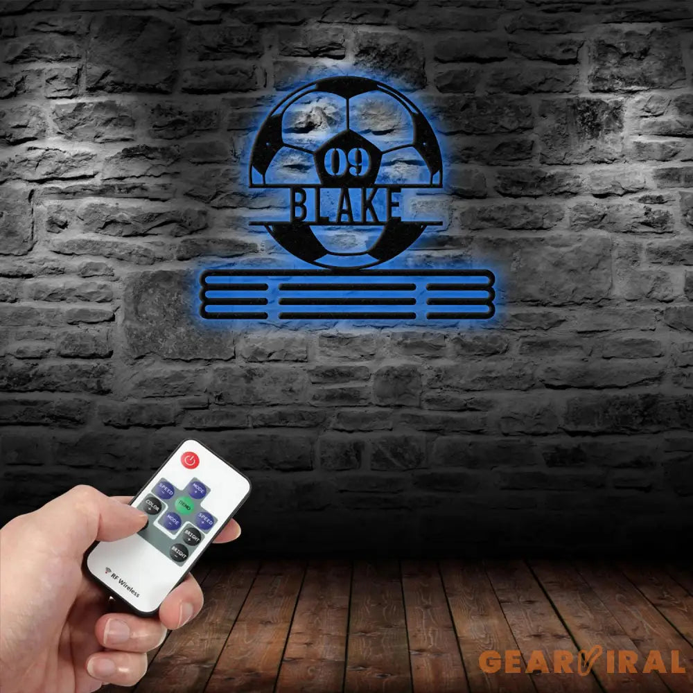 Custom Metal Soccer Medal Hanger Wall Art Led Light Soccer Player Medal Holder 12 Rungs for Medals & Ribbons Medal