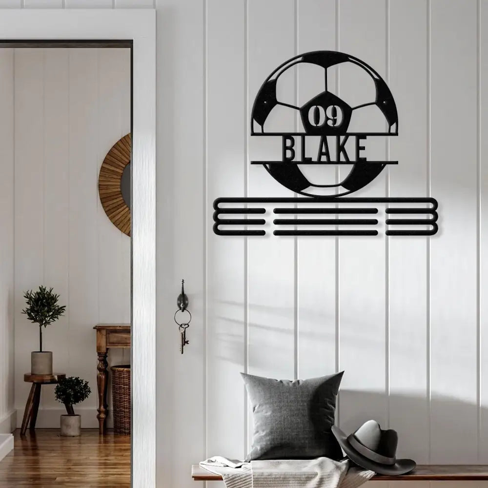 Custom Metal Soccer Medal Hanger Wall Art Led Light Soccer Player Medal Holder 12 Rungs for Medals & Ribbons Medal