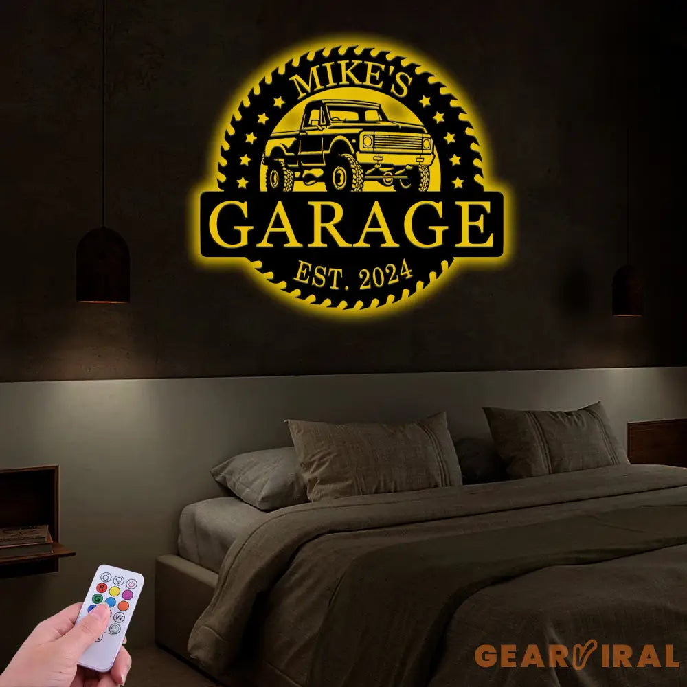 Custom Metal Truck Garage Signs with Led Light Man Cave Named Wall Art Deco Metal Garage Wall Art Dad’s Gift for