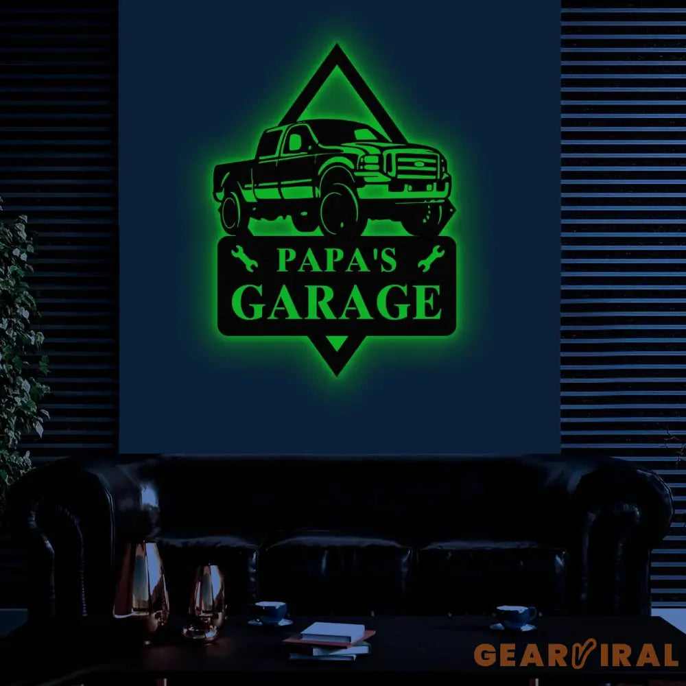 Custom Metal Truck Garage Signs with Led Light Man Cave Named Wall Art Deco Metal Garage Wall Art Dad’s Gift for