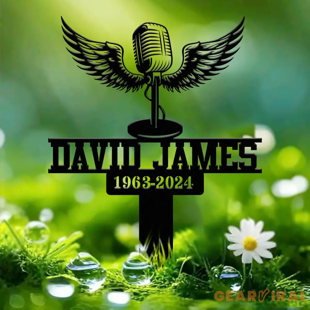 Custom Microphone Singer with Wings Memorial Stake Personalized Singer Metal Stake Sympathy Sign Grave Marker