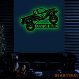 Custom Monster Truck Driver Metal Sign with Led Light Personalized Fire Flame Off Road Vehicle Name Sign Kids Nursery
