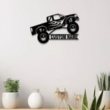 Custom Monster Truck Driver Metal Sign with Led Light Personalized Fire Flame Off Road Vehicle Name Sign Kids Nursery