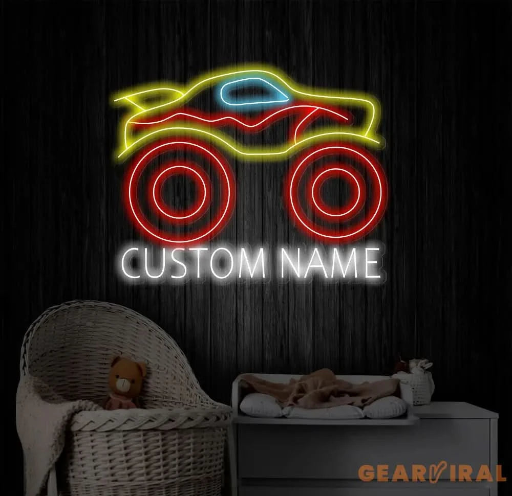 Custom Monster Truck Neon Sign Trucker Name Neon Sign Personalized Truck Neon Sign Handmade LED Light Kids Room Decor