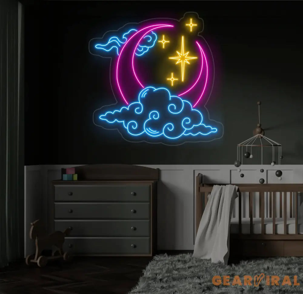 Custom Moon Cloud Star Neon Sign - Handmade LED Art Light White Vibes Wall Decor Personalized Neon Light for Home or