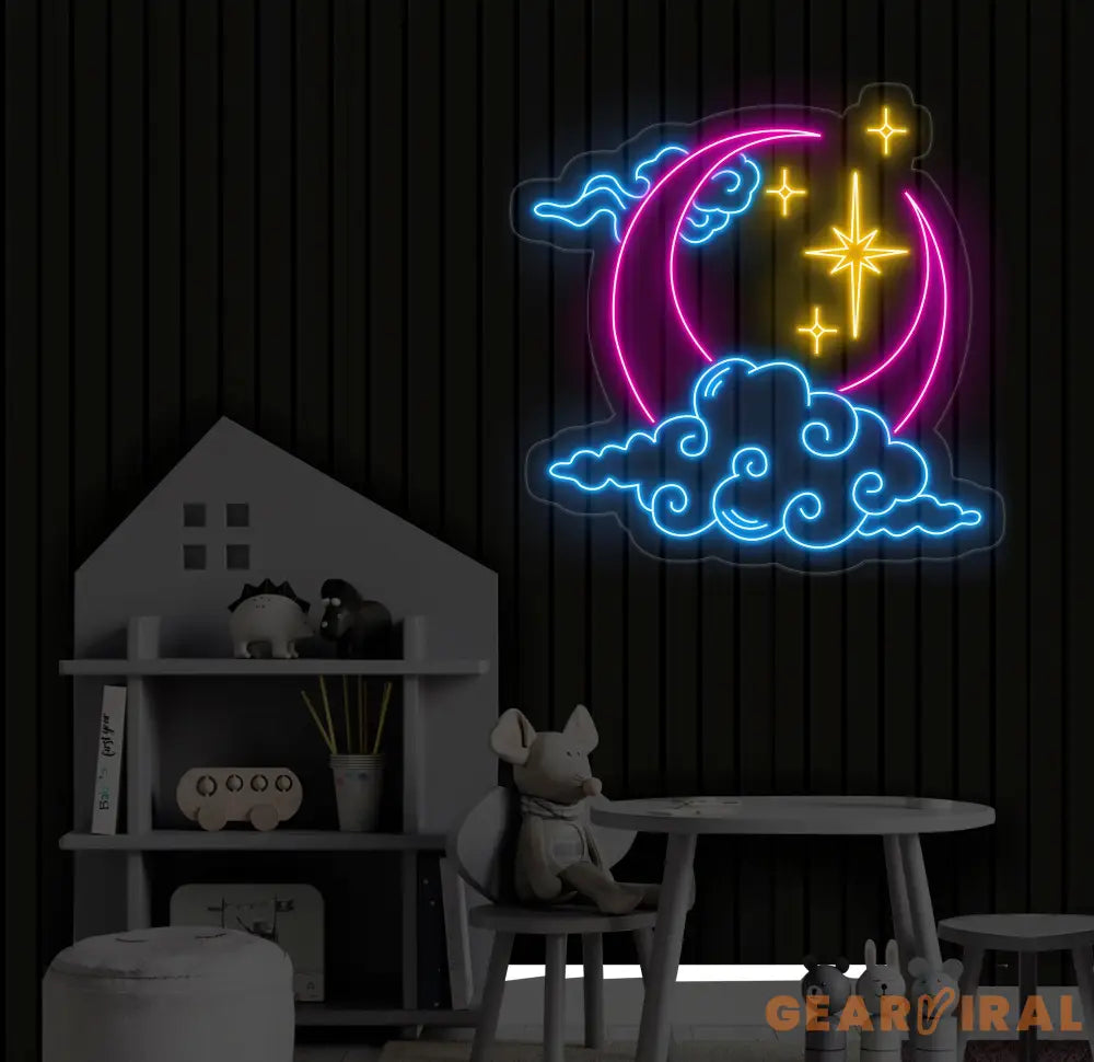 Custom Moon Cloud Star Neon Sign - Handmade LED Art Light White Vibes Wall Decor Personalized Neon Light for Home or