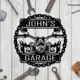 Custom Motorcycle Front Facing Flaming Handlebars Metal Sign Personalized Garage Sign Garage Decor Gift for Dad Husband