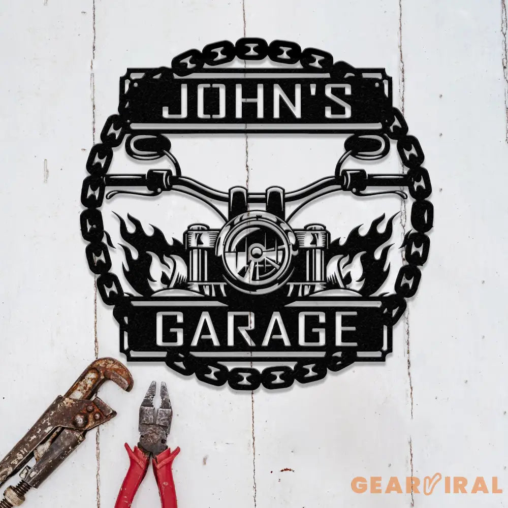 Custom Motorcycle Front Facing Flaming Handlebars Metal Sign Personalized Garage Sign Garage Decor Gift for Dad Husband