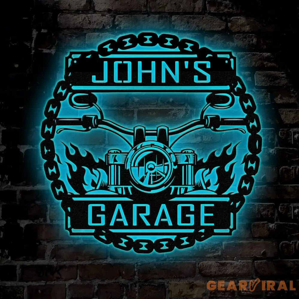 Custom Motorcycle Front Facing Flaming Handlebars Metal Sign Personalized Garage Sign Garage Decor Gift for Dad Husband