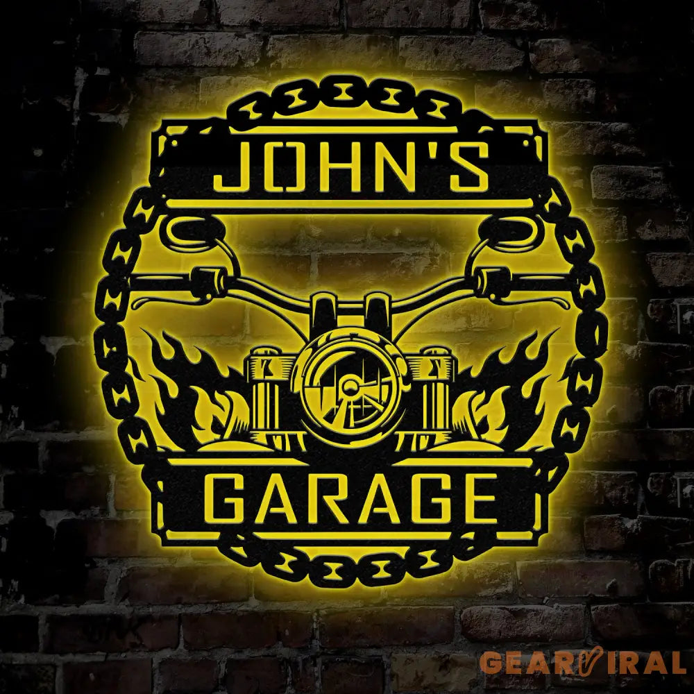 Custom Motorcycle Front Facing Flaming Handlebars Metal Sign Personalized Garage Sign Garage Decor Gift for Dad Husband